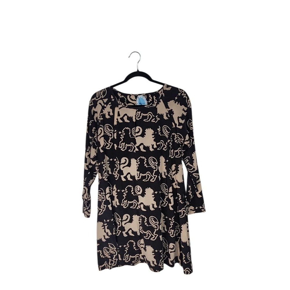 April May Silk Graphic Lion Print Tunic Dress Womens‎ Medium Excellent
